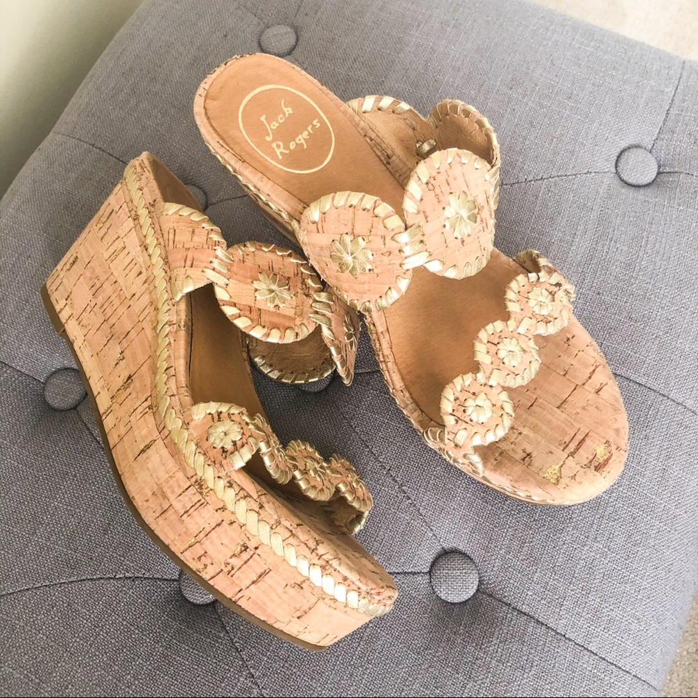 Jack Rogers Gold and Cork Wedges - Sz 8.5